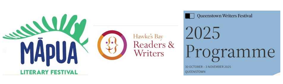 Logos of some South Island writers festivals.